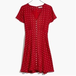Red polka dot button down dress Madewell
